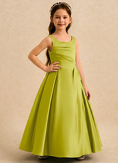 Azazie Audrey Blumenmädchenkleider A-Linie Plissee Matte Satin Kleid Zitronengras image4