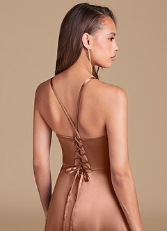 Azazie Maksim Bridesmaid Dresses Bronzer A-Line Metallic Satin Dress image2