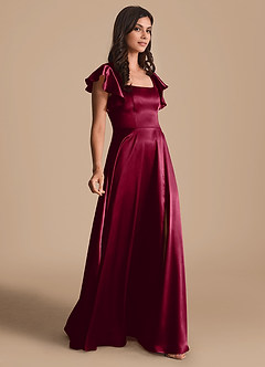 Azazie Bondi Bridesmaid Dresses Burgundy A-Line Bow Metallic Satin Dress image4