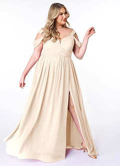 Azazie Lianne Bridesmaid Dresses White Alabaster A-Line Off the Shoulder Chiffon Dress image11