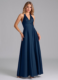 Azazie Tessie At-home Try On Dresses Terracotta A-Line Pleated Stretch Satin Dress image5