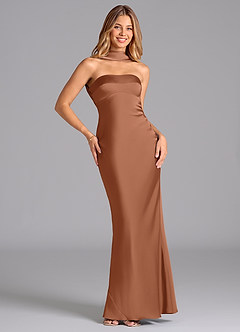 Azazie Lusinda Brudtärnklänningar Klä av Sjöjungfru i Stretch Satin Axelbandslös Bronzer image3