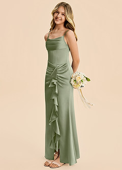 Azazie Rosalia Junior Pistachio Sheath Pleated Stretch Satin Dress image4