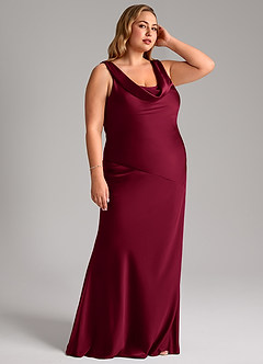 Azazie Rylina Bridesmaid Dresses Burgundy Mermaid Stretch Satin Dress image10