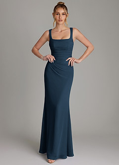 Azazie Agustina Bridesmaid Dresses Dark Navy Mermaid Corset Chiffon Dress image3