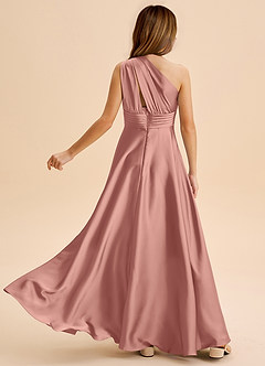 Azazie Charlize Junior Rosette A-Line Pleated Stretch Satin Dress image2