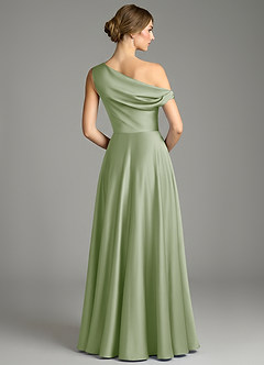 Azazie Xanthe Brautjungfernkleider Eine Linie Schulterfrei Stretch-Satin Kleid Staubiger Salbeigrün image2