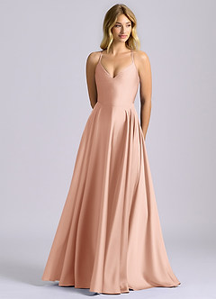 Azazie Truce Bridesmaid Dresses Rose Gold A-Line Stretch Satin Dress image1