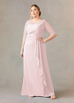 Azazie Dionysus vestidos de madre de la novia Vestido de Rosa Rubor de Gasa de Corte en A con Encaje cuello barco image6