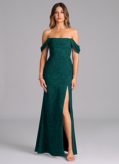 Azazie Saige Bridesmaid Dresses Pine A-Line Off the Shoulder Floral Burnout Convertible Dress image4