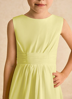 Azazie Edelweiss Robe Demoiselle D'honneur Fillette Robe Trapèze en Mousseline de soie Plissée Sorbet Citron image7