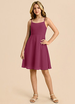 Azazie Shale Junior Mulberry A-Line Bow Chiffon Dress image3