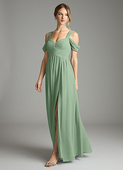 Azazie Lianne Vestidos de damas de honor Vestido de Matcha de Gasa de Corte en A con Vestidos sin tirantes image4