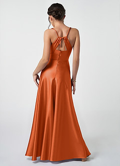Azazie Avelina Junior Robe Trapèze en Satiné métallisé Plissée Orange Brûlée image4