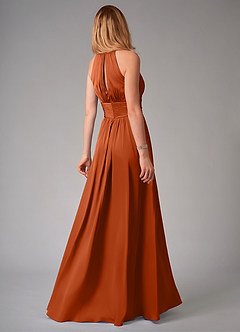 Azazie Bonnie Vestidos de damas de honor Vestido de Naranja Quemada de Satén Elástico de Corte en A con Plisado image2