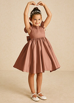 Azazie Tootsie Flower Girl Dresses Bronzer A-Line Bow Matte Satin Dress image1
