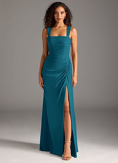 Azazie Jesaphine Bridesmaid Dresses Ink Blue Sheath Bow Chiffon Dress image5