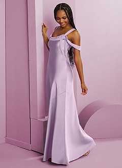 Barbie ♥ Azazie Bridesmaid Dresses Frosted Lilac Sheath Pleated Stretch Satin Dress image4