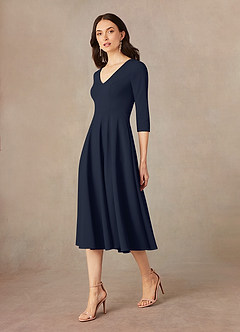 Azazie Nassif Mother of the Bride Dresses Dark Navy A-Line Stretch Crepe Dress image2