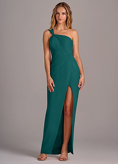 Azazie Tatianna Bridesmaid Dresses Peacock Sheath One Shoulder Chiffon Dress image3