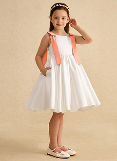 Azazie Stacie Flower Girl Dresses Ivory Sunset A-Line Bow Matte Satin Dress image2