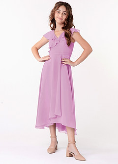 Azazie Posie Junior Candy Pink A-Line Ruched Chiffon Dress image4