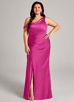 Azazie Madelyn Bridesmaid Dresses Fuchsia Mermaid One Shoulder Stretch Satin Convertible Dress image9