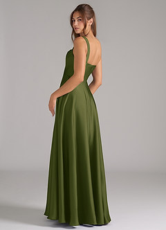 Azazie Shaude Brautjungfernkleider A-Linie Plissee Stretch-Satin Kleid Helles Olivgrün image8