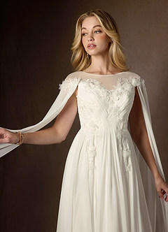 Azazie Linnea Wedding Dresses Cream A-Line Scoop Chiffon Dress image12