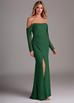 Azazie Hallie Bridesmaid Dresses Dark Green Mermaid Long Sleeve Chiffon Dress image4