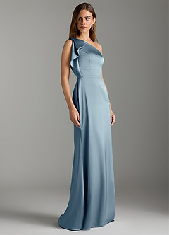 Azazie Rinna Bridesmaid Dresses Dusty Blue Mermaid Ruched Stretch Satin Dress image3