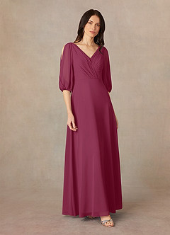 Azazie Bronwyn Mother of the Bride Dresses Mulberry A-Line V-Neck Ruched Chiffon Dress image2