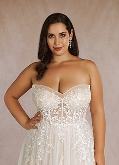 Azazie Wendie Wedding Dresses Diamond White Champagne A-Line Sequins Tulle Dress image16