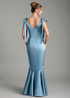Azazie Alena Bridesmaid Dresses Steel Blue Mermaid Pleated Stretch Satin Dress image2
