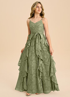 Azazie Peyton Junior Vestido de Pistacho de Devorado Floral de Corte en A con Plisado image4