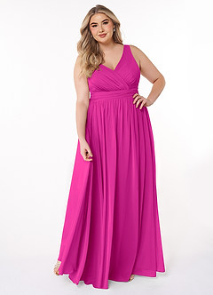 Azazie Kora Bridesmaid Dresses Fuchsia A-Line Pleated Chiffon Dress image1