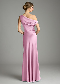 Azazie Emerson Bridesmaid Dresses Candy Pink Mermaid Off the Shoulder Stretch Satin Dress image2