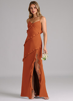 Azazie Nancie Bridesmaid Dresses Cinnamon Mermaid Ruched Chiffon Dress image3