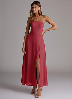 Azazie Wren Vestidos de madrinha de casamento Vestido Romã de Chiffon de Linha A com Sem alças image1