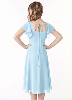 Azazie Bondi Junior A라인 셔링 쉬폰 티 길이 주니어 신부 들러리 드레스 image3