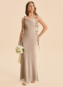 Azazie Trinity Junior Taupe Mermaid Pleated Chiffon Dress image3