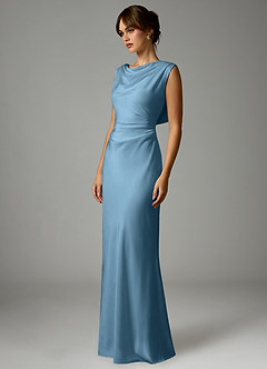 Azazie Kieryn Robes de demoiselle d'honneur Robe Sirène en Satin extensible Plissée Acier Bleuté image3