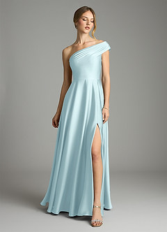 Azazie Melanie Vestidos de damas de honor Vestido de Azul Nube de Satén Elástico de Corte en A con Vestidos sin tirantes image3