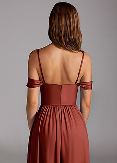 Azazie Calianna Jurken voor bruidsmeisjes Converteerbaar Jurk van Stretch Satijn met A-Lijn Off the Shoulder Terracotta image5