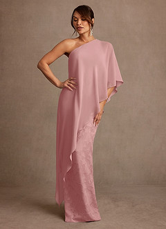 Azazie Wilma Mother of the Bride Dresses Dusty Rose Sheath One Shoulder Floral Burnout Dress image3