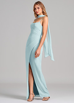 Azazie Calandra Bridesmaid Dresses Sea Glass Sheath Pleated Chiffon Dress image4