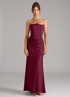 Azazie Debby Brautjungfernkleider Wandelbar Meerjungfrau-Linie Schulterfrei Stretch-Satin Kleid Maulbeerrot image5