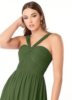 Azazie Dionne Bridesmaid Dresses Olive A-Line Corset Chiffon Dress image6