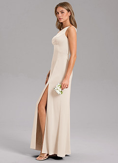 Azazie Phaedra Bridesmaid Dresses White Alabaster A-Line One Shoulder Stretch Satin Dress image5