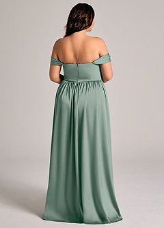 Azazie Calianna Abiti da Damigella Abito Convertibile A-Line in Raso Elasticizzato a Spalla Scoperta Salvia Argentata image7